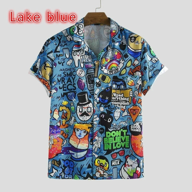 Casual graffiti printed short sleeve shirt