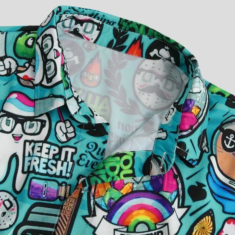 Casual graffiti printed short sleeve shirt