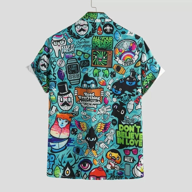Casual graffiti printed short sleeve shirt