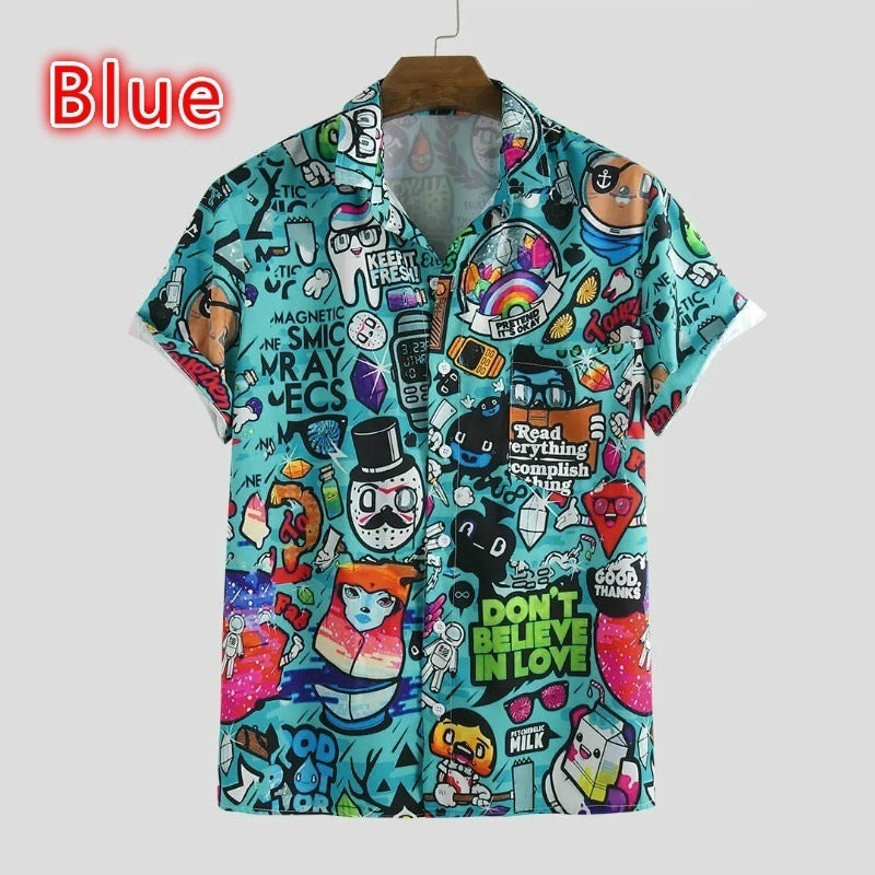 Casual graffiti printed short sleeve shirt