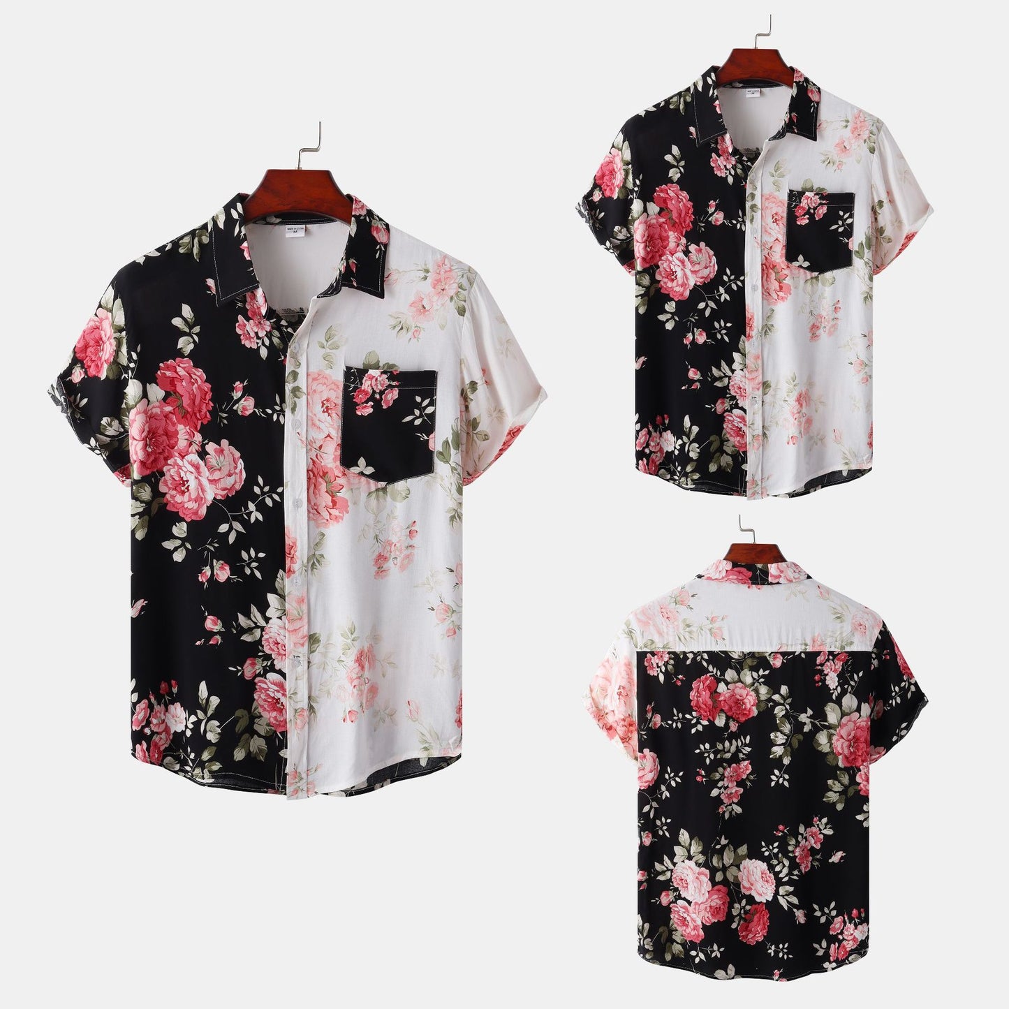 Men's Floral Stitching Short-sleeved Shirt