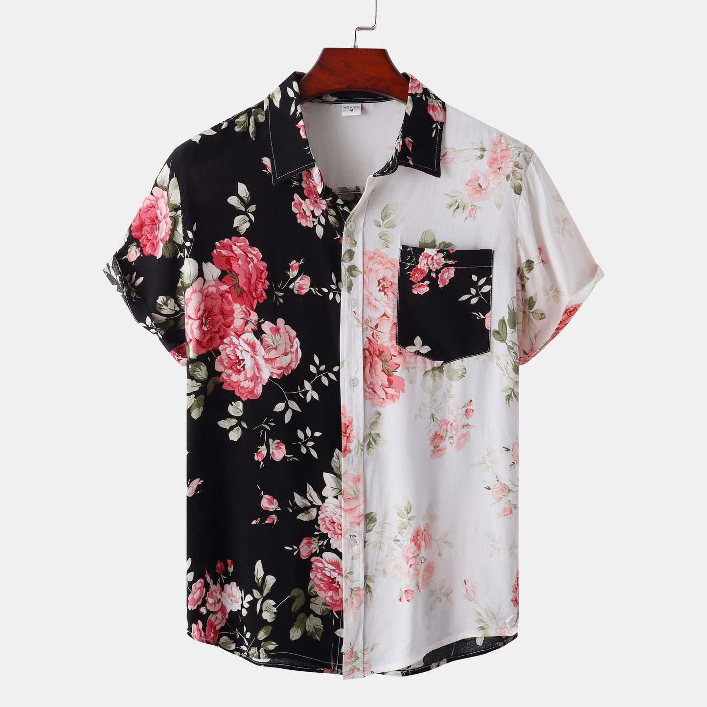 Men's Floral Stitching Short-sleeved Shirt
