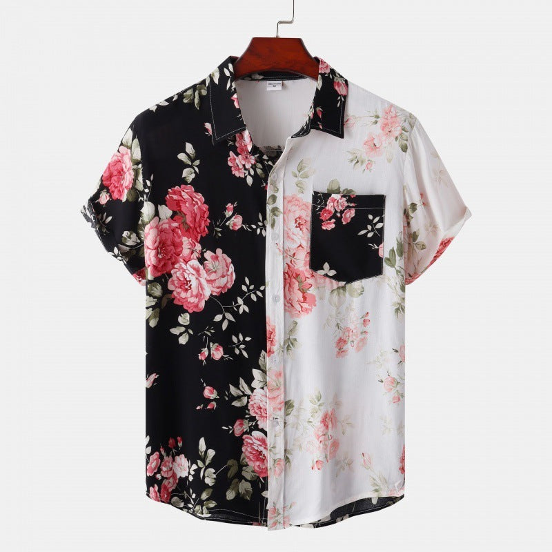 Men's Floral Stitching Short-sleeved Shirt