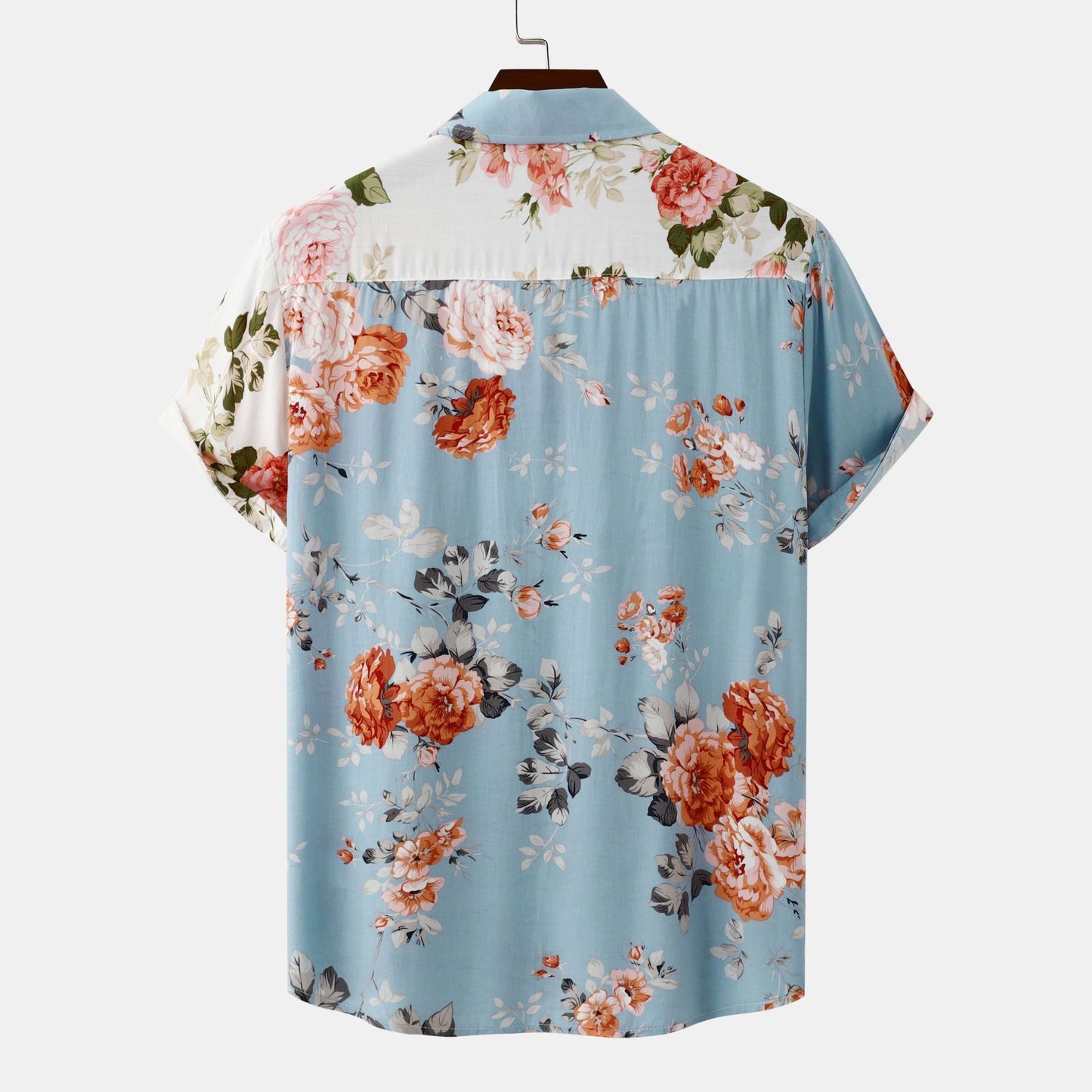 Men's Floral Stitching Short-sleeved Shirt
