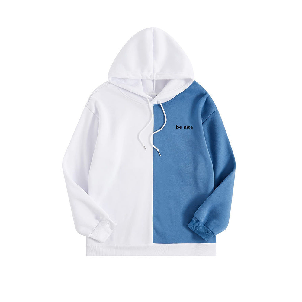 Dual-color Patchwork Hooded Pullover