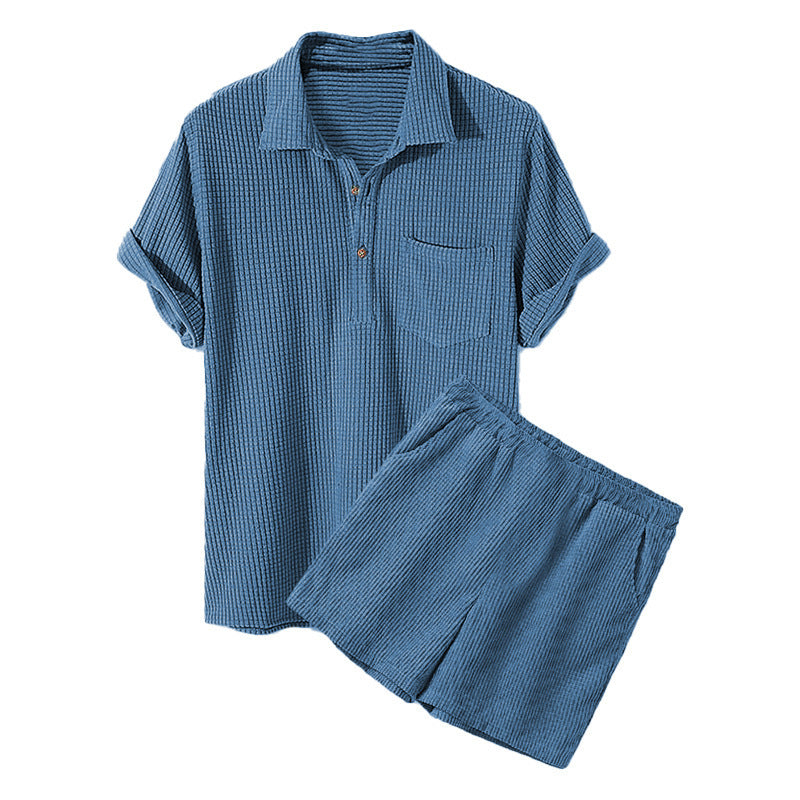 Men's Casual Plaid Short Sleeve Shirt Set
