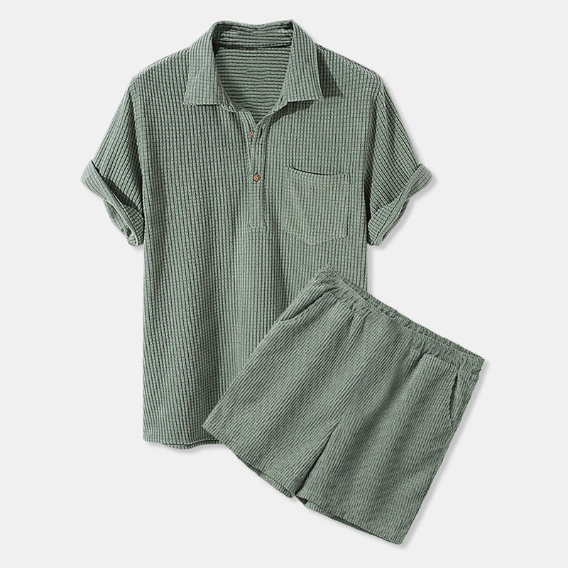 Men's Casual Plaid Short Sleeve Shirt Set