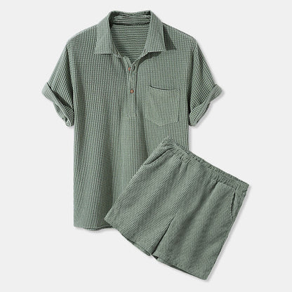 Men's Casual Plaid Short Sleeve Shirt Set