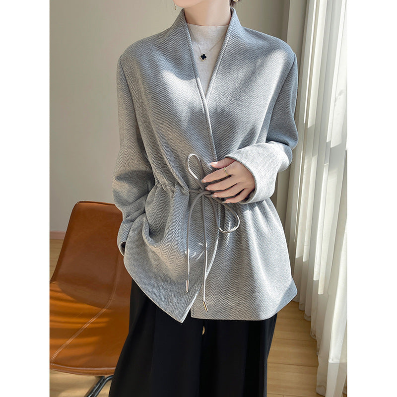 Acetate Cashmere V-neck Knitted Small Suit Solid Color