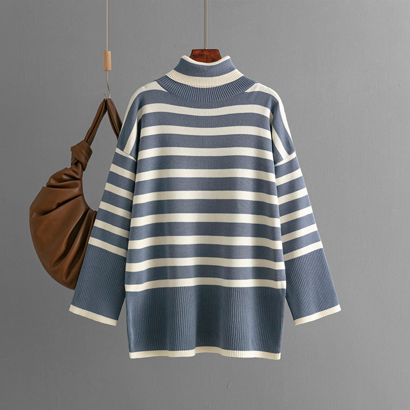 Striped Turtleneck Sweater Women's Loose Design