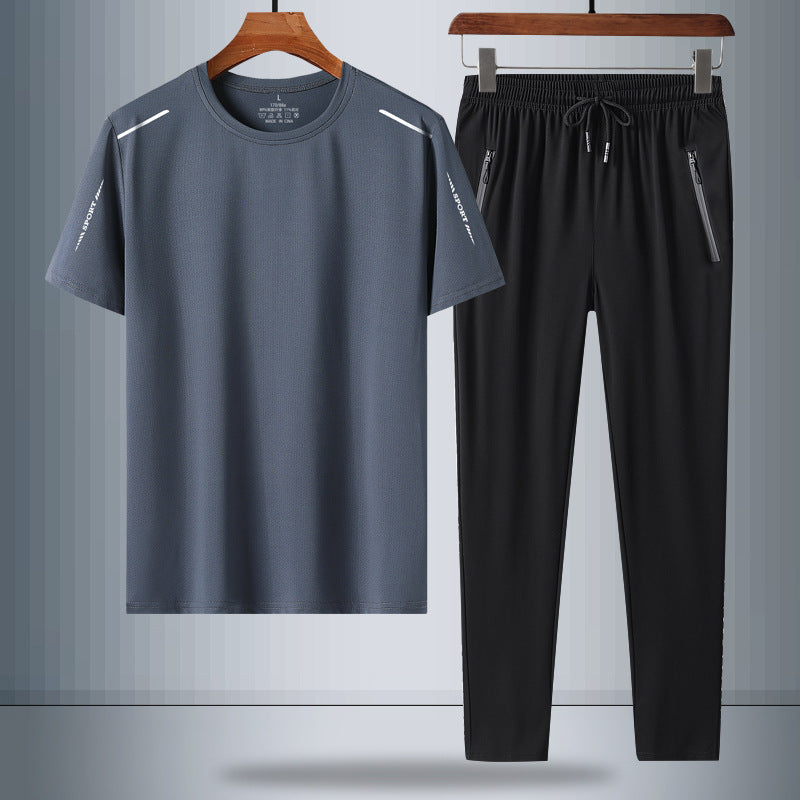 Men's Summer Ice Silk Quick-Dry T-Shirt & Pants Set