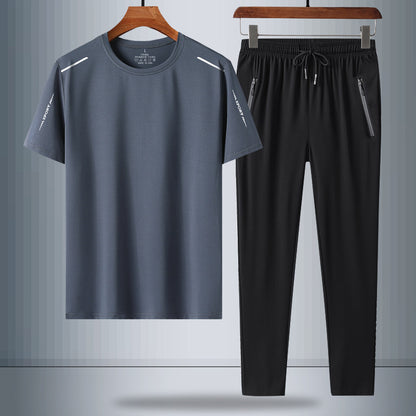 Men's Summer Ice Silk Quick-Dry T-Shirt & Pants Set