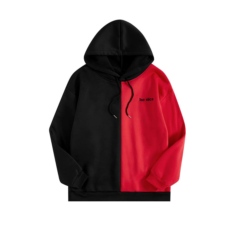 Dual-color Patchwork Hooded Pullover