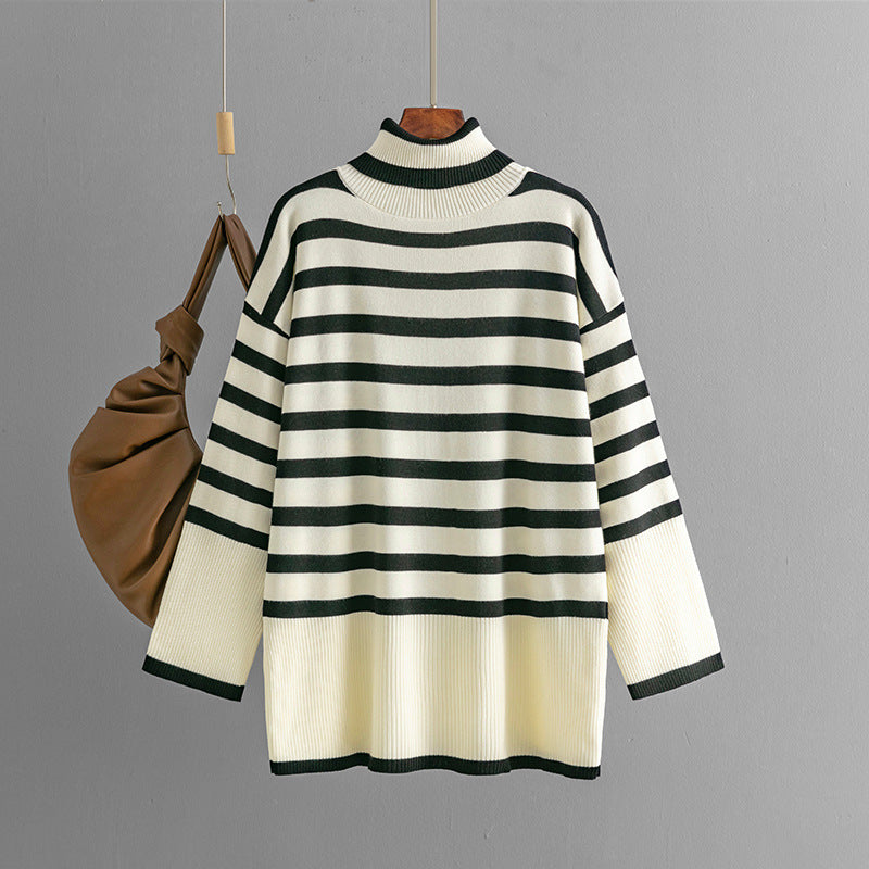 Striped Turtleneck Sweater Women's Loose Design