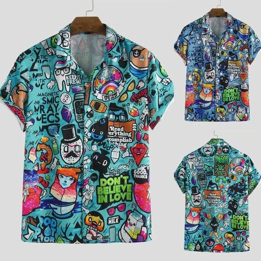 Casual graffiti printed short sleeve shirt