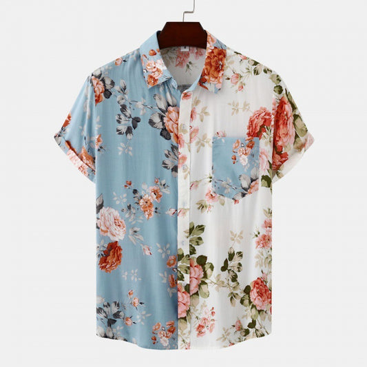 Men's Floral Stitching Short-sleeved Shirt