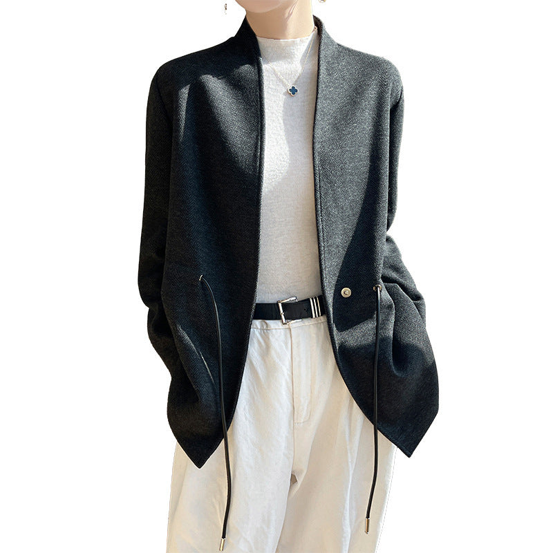 Acetate Cashmere V-neck Knitted Small Suit Solid Color