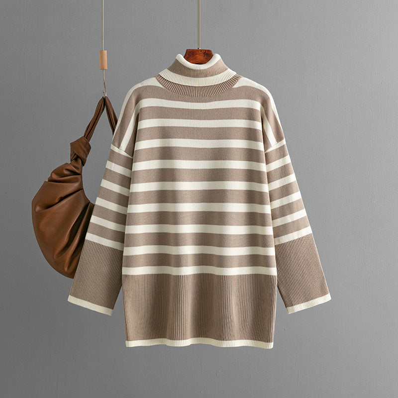 Striped Turtleneck Sweater Women's Loose Design