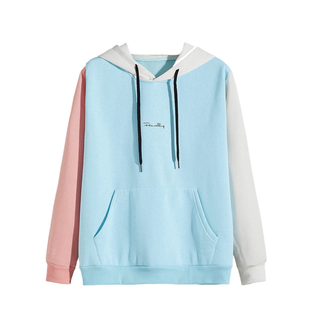 Dual-color Patchwork Hooded Pullover