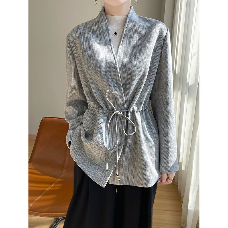 Acetate Cashmere V-neck Knitted Small Suit Solid Color