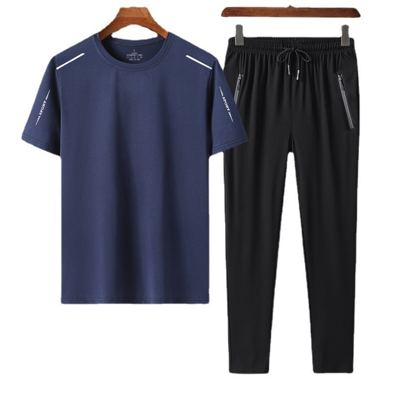 Men's Summer Ice Silk Quick-Dry T-Shirt & Pants Set