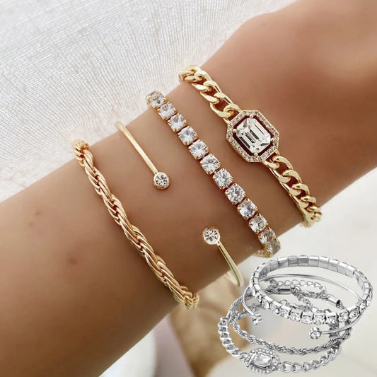 Fashion Jewellery 4 Pcs Crystal Bracelet Set For Women