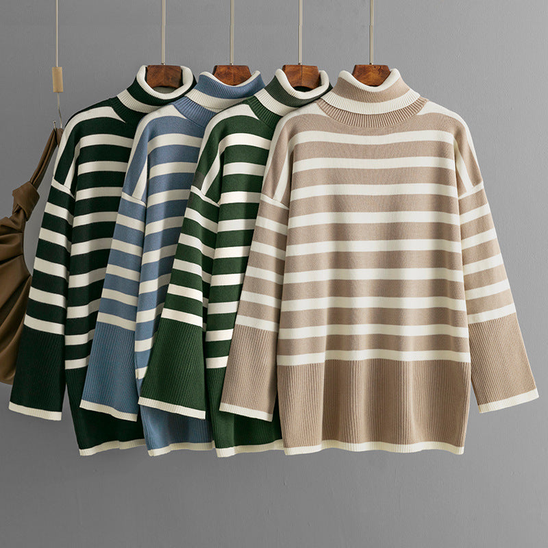 Striped Turtleneck Sweater Women's Loose Design