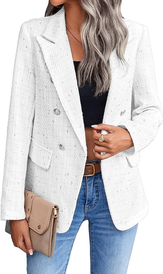 Women's Polyester Tweed Blazer With Fashion Casual Top Pockets