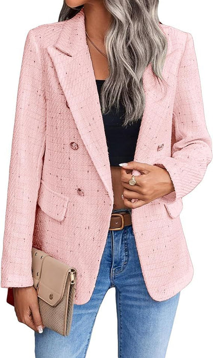 Women's Polyester Tweed Blazer With Fashion Casual Top Pockets