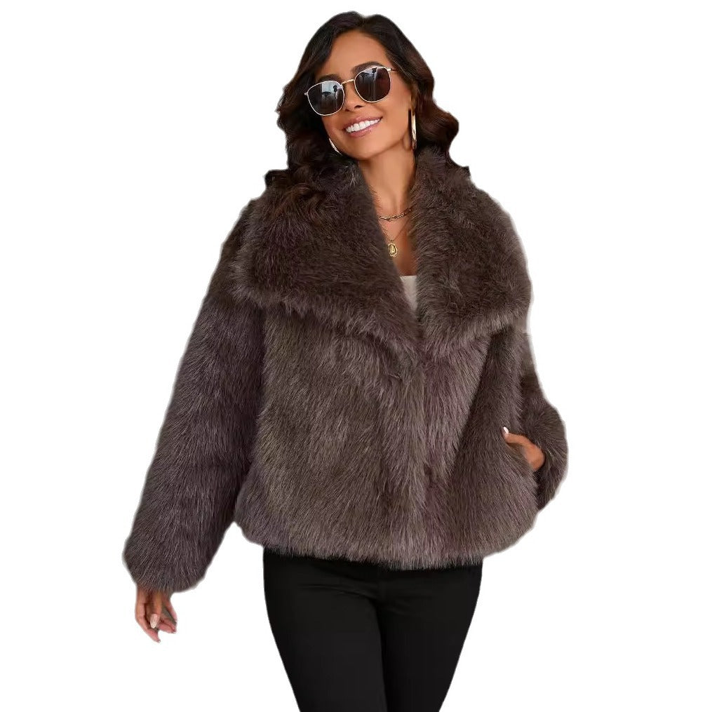 Large Lapel Fluffy Plush Artificial Fur Short