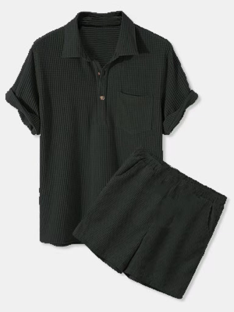 Men's Casual Plaid Short Sleeve Shirt Set
