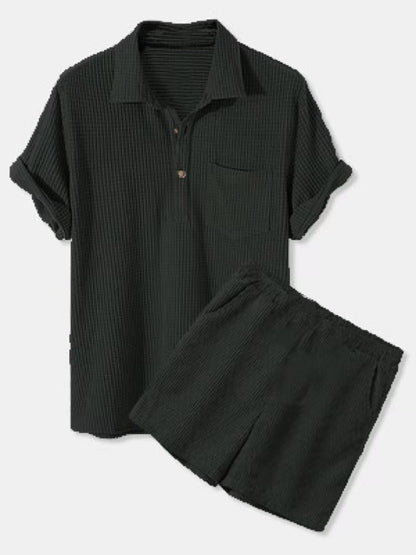 Men's Casual Plaid Short Sleeve Shirt Set