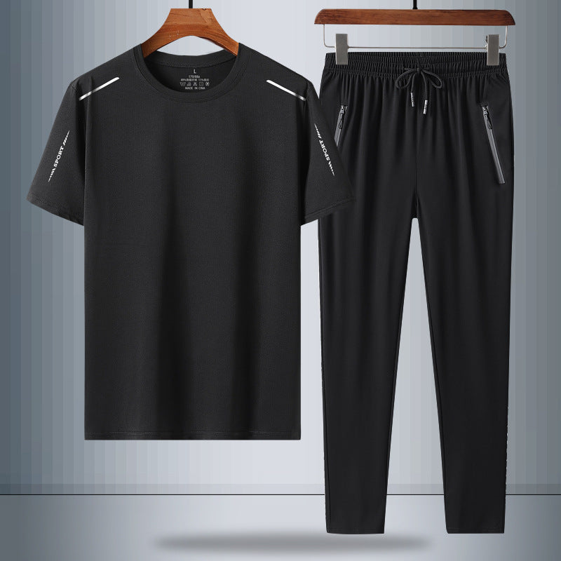 Men's Summer Ice Silk Quick-Dry T-Shirt & Pants Set