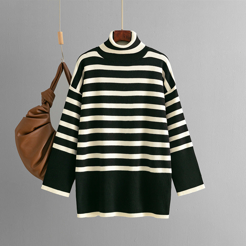 Striped Turtleneck Sweater Women's Loose Design