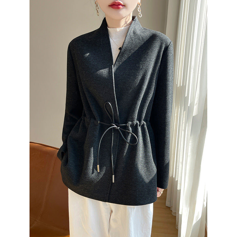 Acetate Cashmere V-neck Knitted Small Suit Solid Color