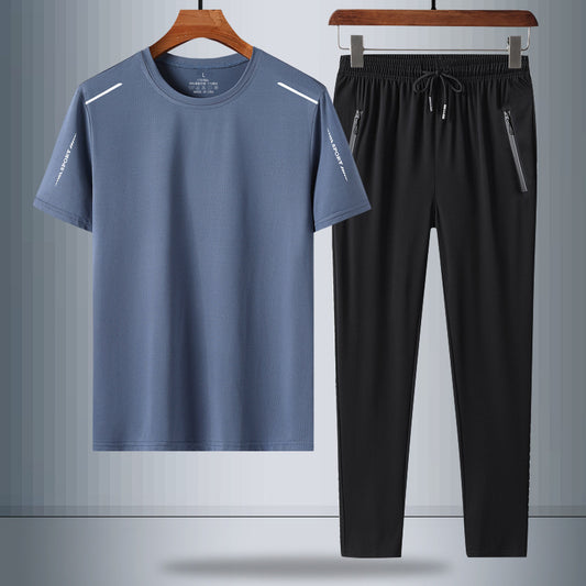 Men's Summer Ice Silk Quick-Dry T-Shirt & Pants Set