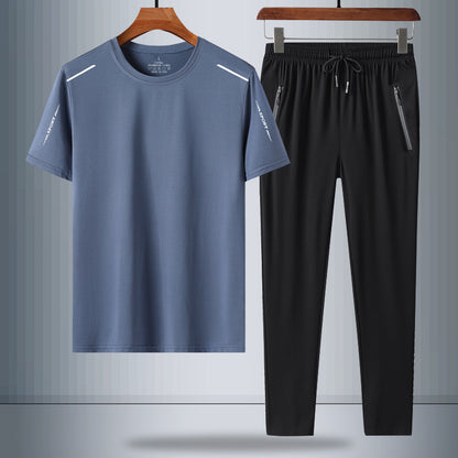 Men's Summer Ice Silk Quick-Dry T-Shirt & Pants Set