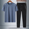 Haze blue and black trousers