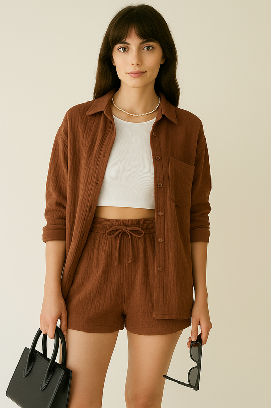Wrinkled Shirt Shorts Set