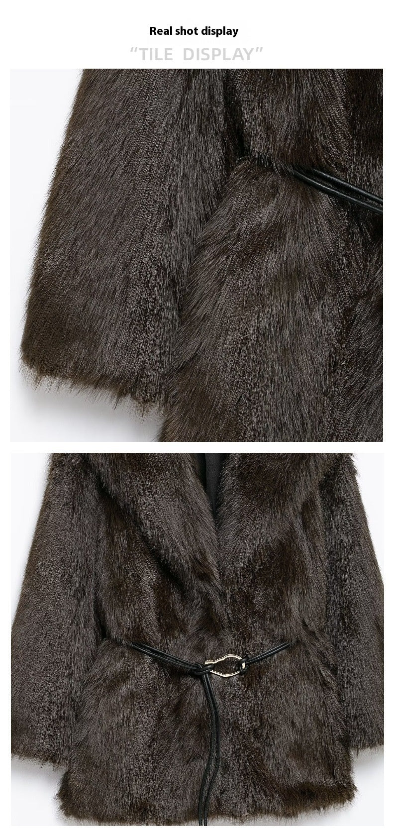 New Faux Fur Plush Lapel And Waist Tight Coat