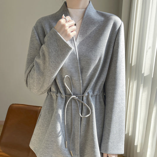 Acetate Cashmere V-neck Knitted Small Suit Solid Color