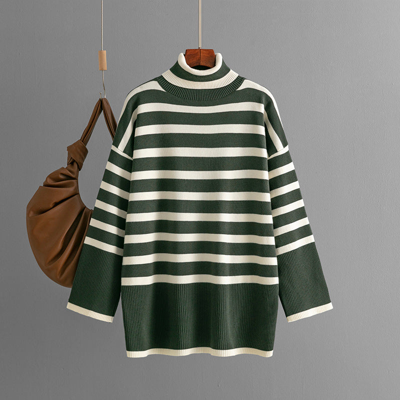 Striped Turtleneck Sweater Women's Loose Design